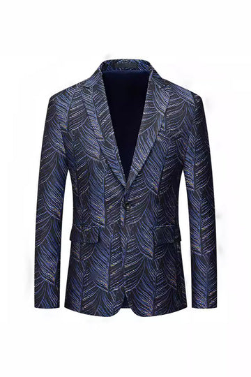 Dark Navy Jacquard Notched Lapel Single-breasted Men's Formal Blazer